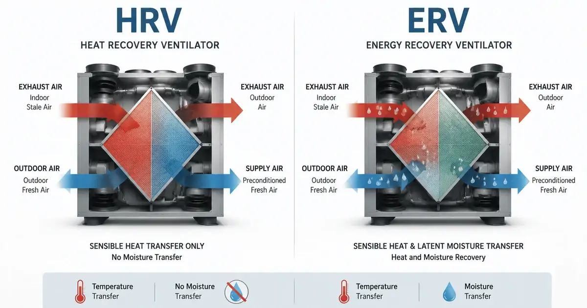 HRV vs ERV airflow comparison diagram for commercial ventilation